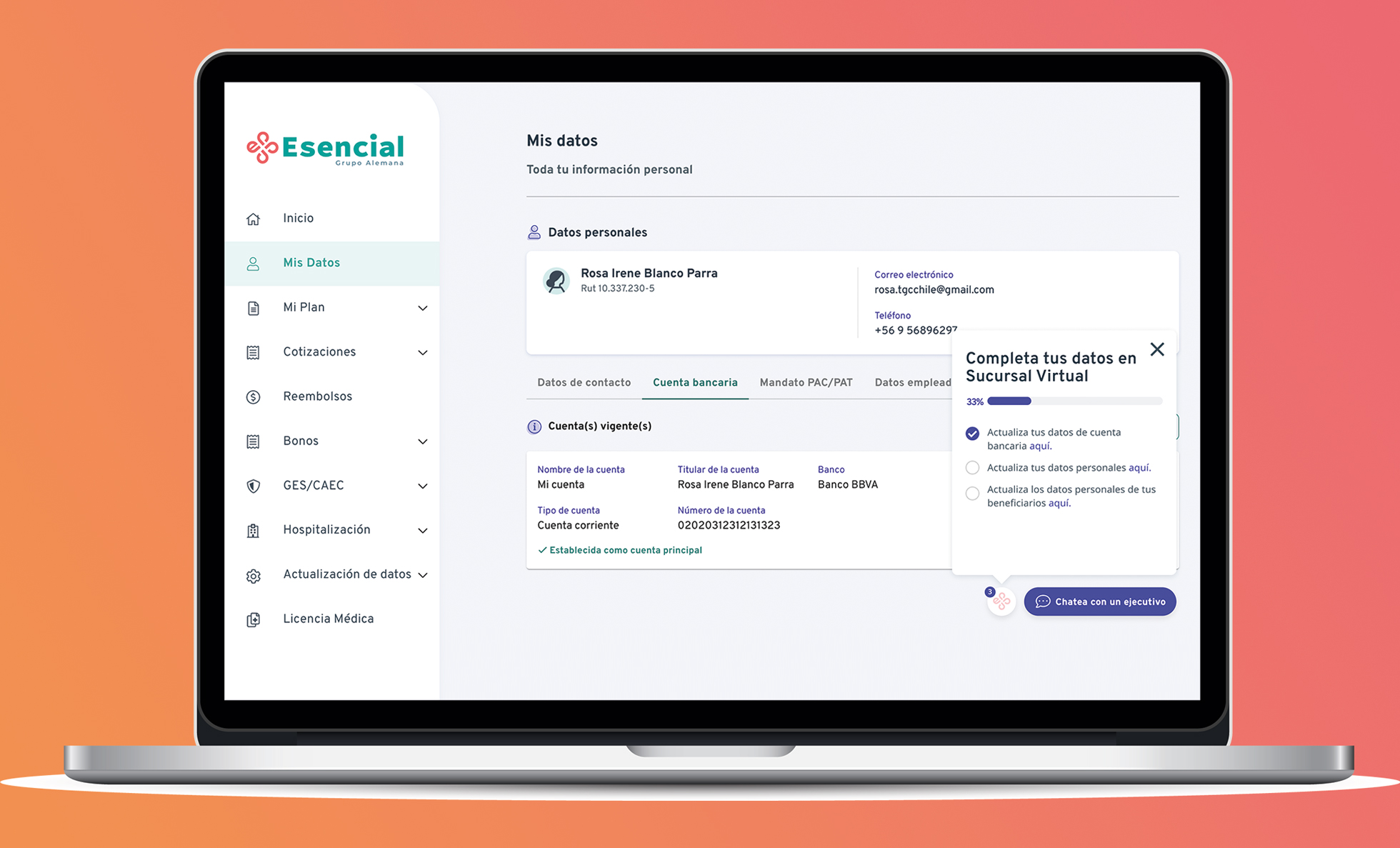 Isapre Esencial pantallas